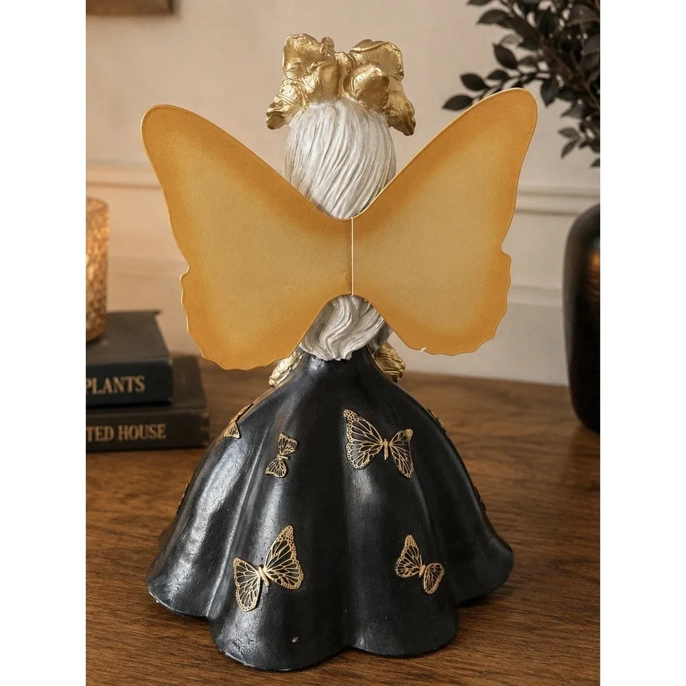 Bella Lux Skeleton Butterfly Girl Metal Wings Halloween Decor Black Gold